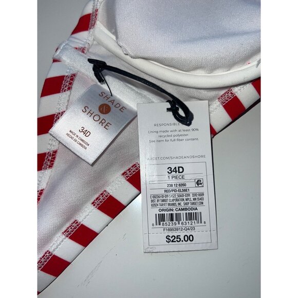 Shade & Shore Red & White Striped Bikini Top 34D With Removable Pads - Picture 5 of 7